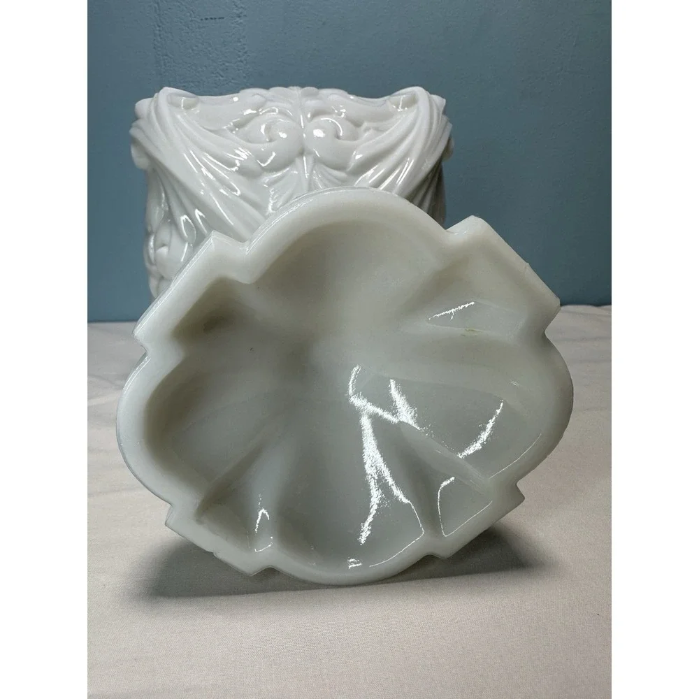 Vintage Portieux Vallerysthal French White Milk Glass Scrolled Compote Dish